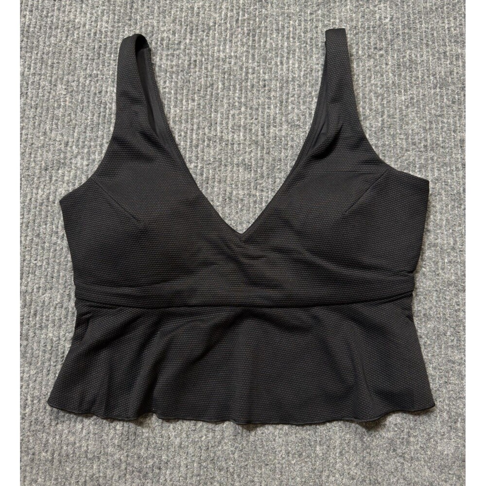 Spanx Swim Large SPANXshape™ Pique Longline Flounce Top Black Swim Bikini NEW